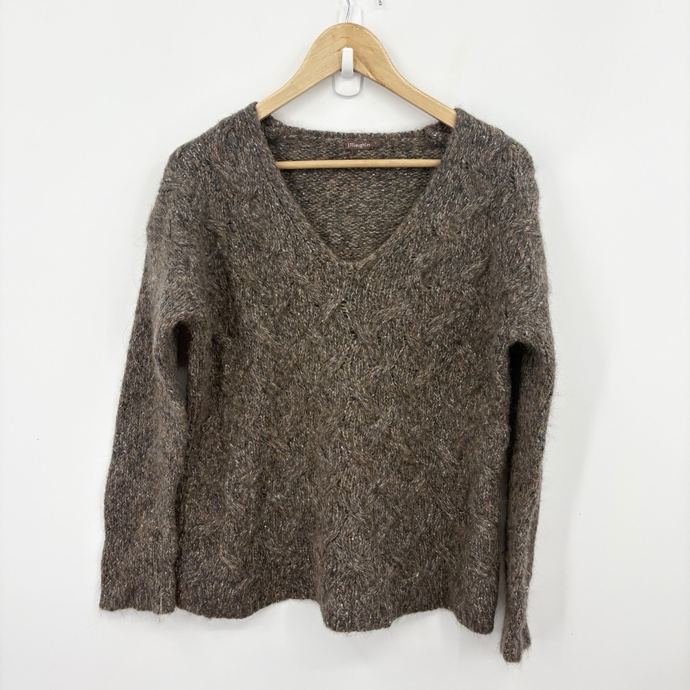 J McLaughlin Cable Knit Sweater Womens Large Alpaca Blend Fisherman Old Money
